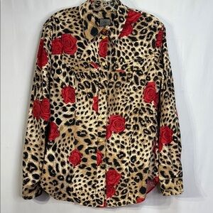 🐜 Laurel snap front Animal Print  Red roses long sleeve western style shirt